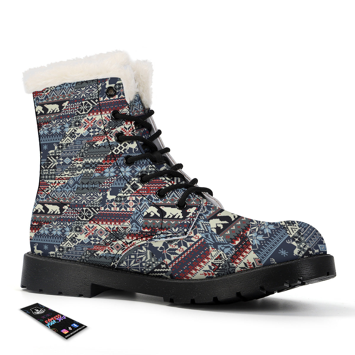 Patchwork Ugly Snowflake And Knitted Print Pattern Winter Boots-grizzshop