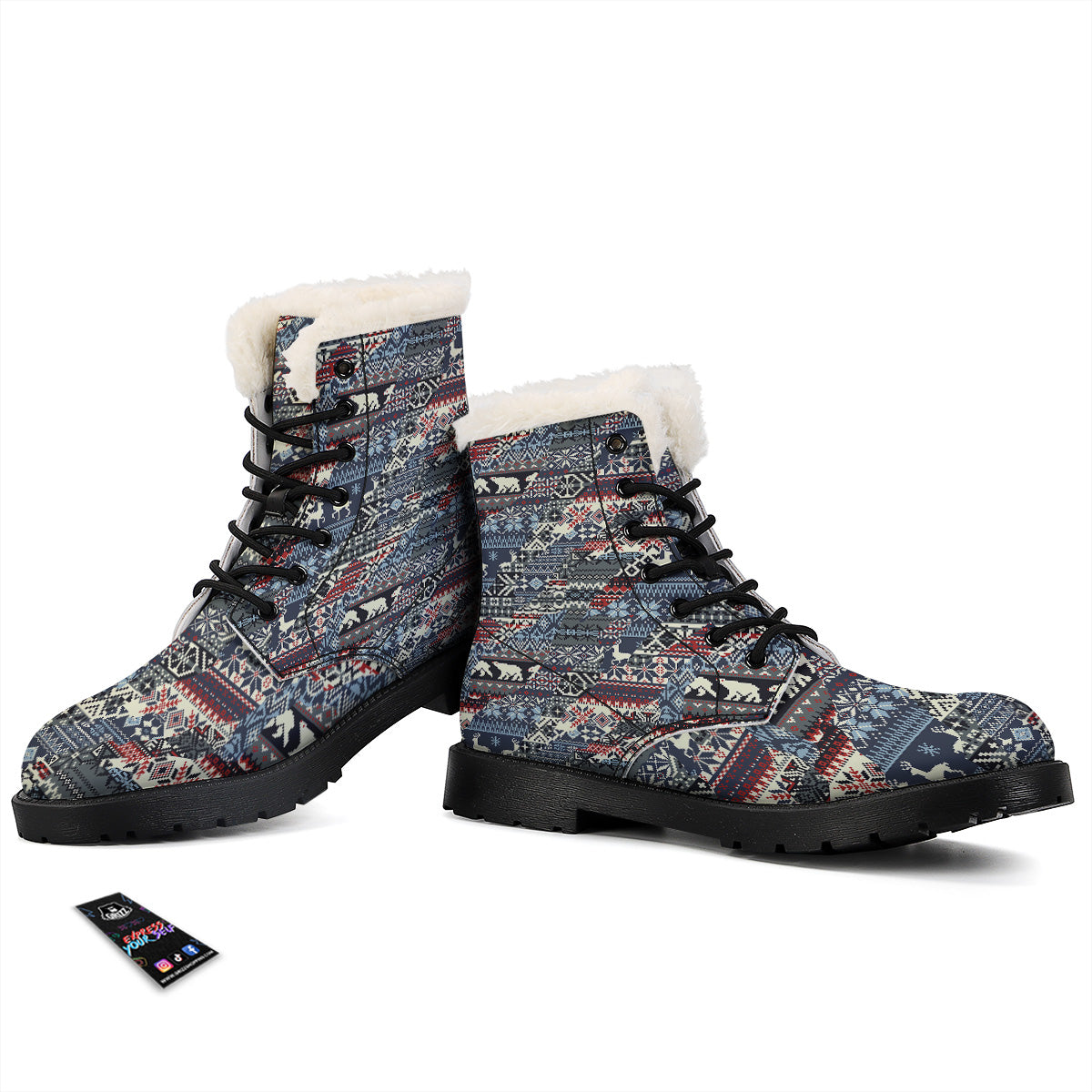 Patchwork Ugly Snowflake And Knitted Print Pattern Winter Boots-grizzshop