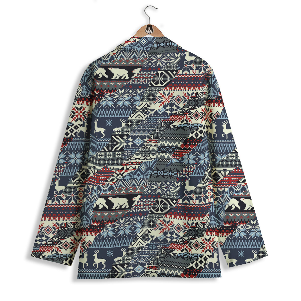 Patchwork Ugly Snowflake And Knitted Print Pattern Women's Blazer-grizzshop