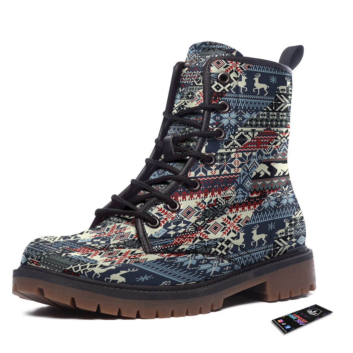 Patchwork Ugly Snowflake And Knitted Print Pattern Work Boots-grizzshop