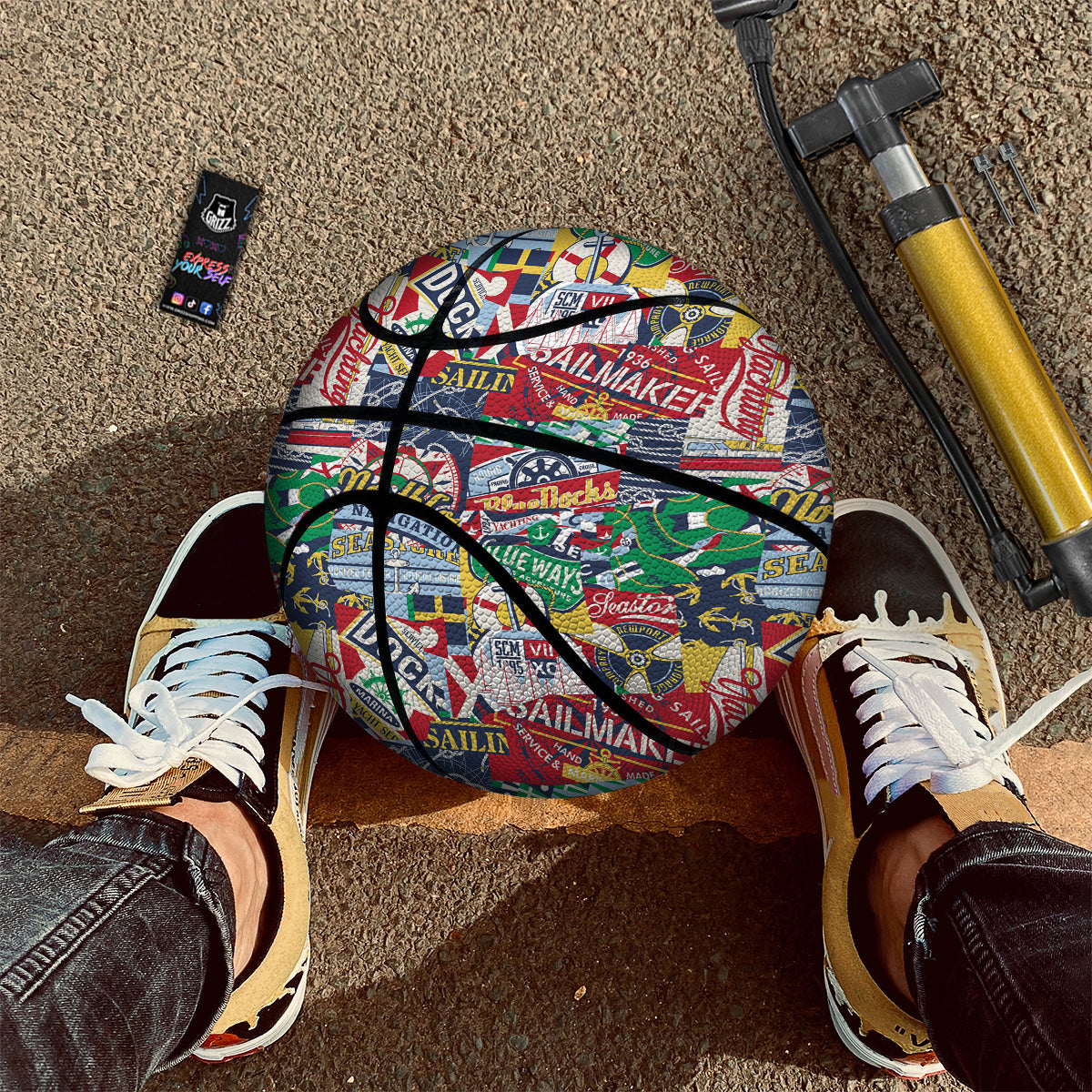 Patchwork Vintage Nautical Print Pattern Basketball-grizzshop