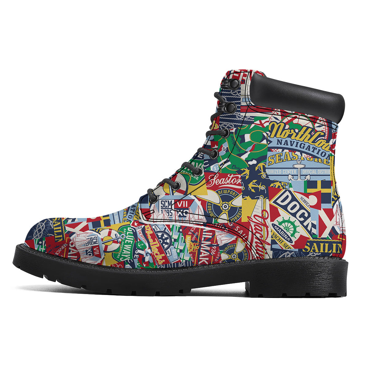 Patchwork Vintage Nautical Print Pattern Boots-grizzshop