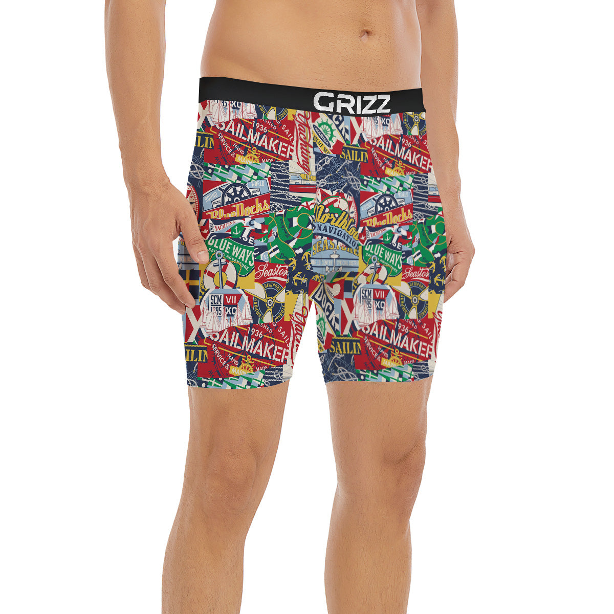 Patchwork Vintage Nautical Print Pattern Boxer Briefs-grizzshop