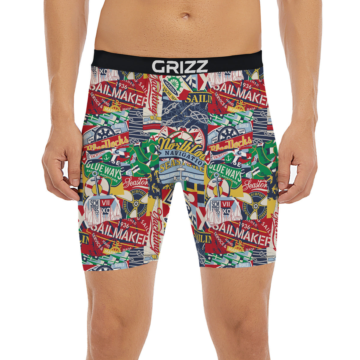Patchwork Vintage Nautical Print Pattern Boxer Briefs-grizzshop