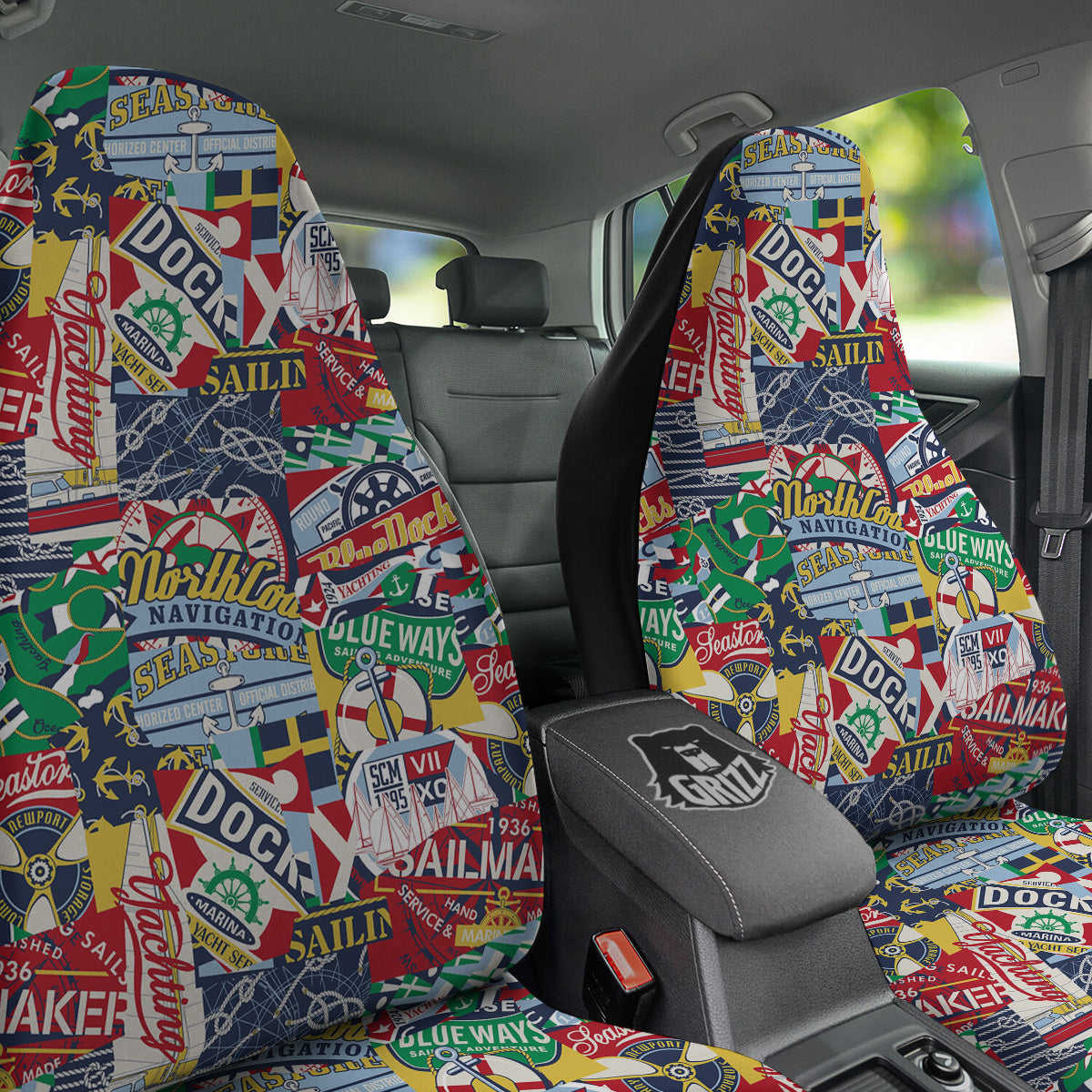 Patchwork Vintage Nautical Print Pattern Car Seat Covers-grizzshop