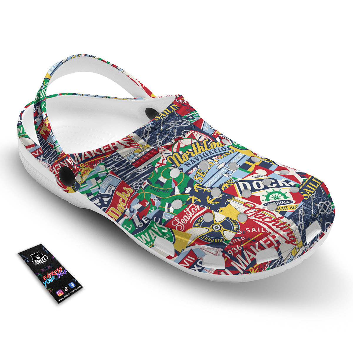 Patchwork Vintage Nautical Print Pattern Clog-grizzshop