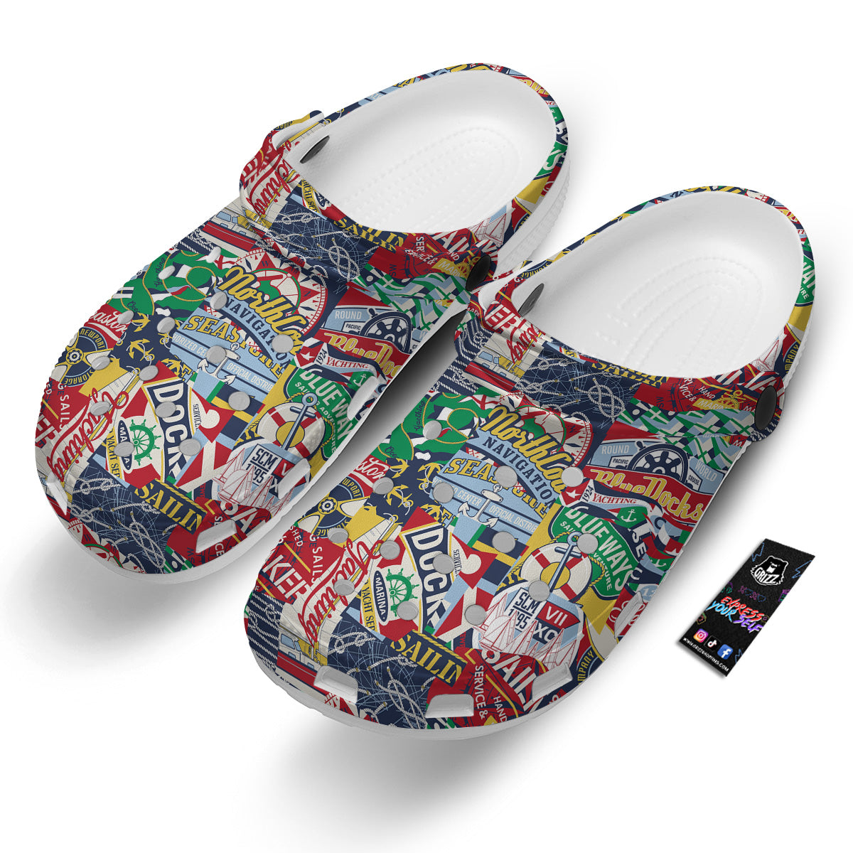 Patchwork Vintage Nautical Print Pattern Clog-grizzshop