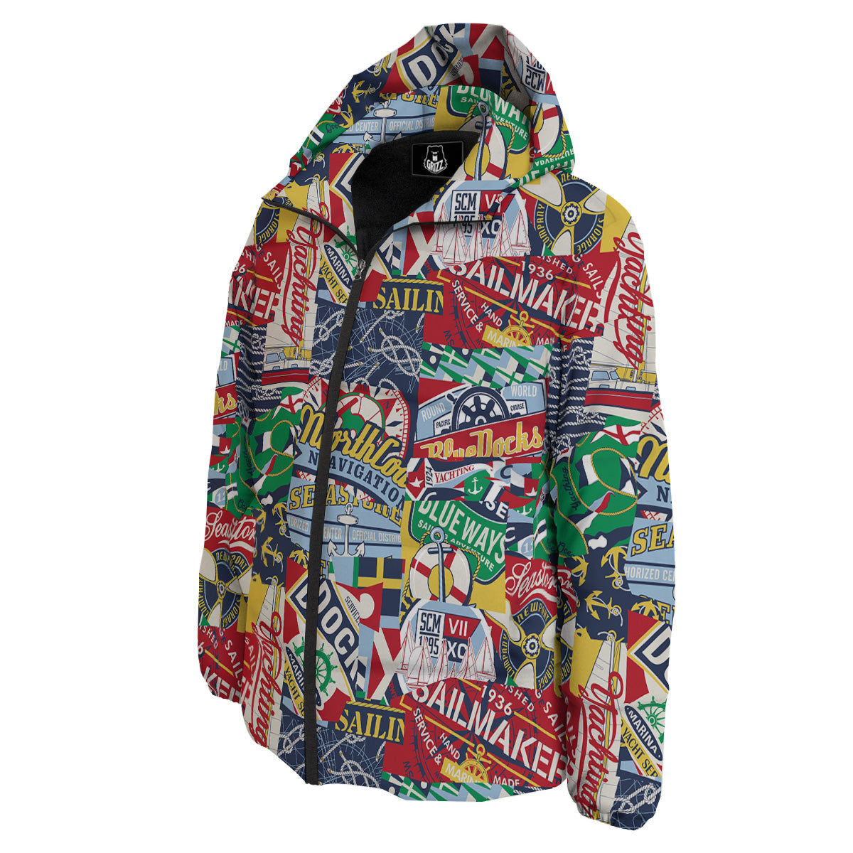Patchwork Vintage Nautical Print Pattern Down Jacket-grizzshop