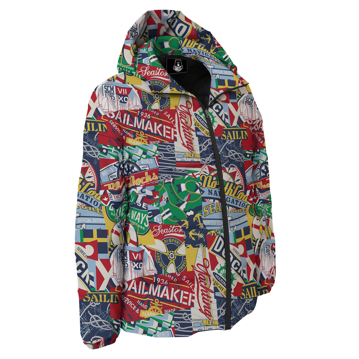 Patchwork Vintage Nautical Print Pattern Down Jacket-grizzshop