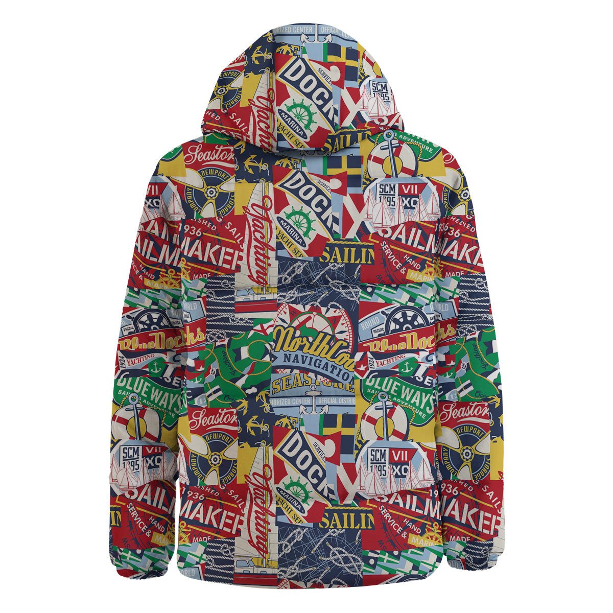 Patchwork Vintage Nautical Print Pattern Down Jacket-grizzshop