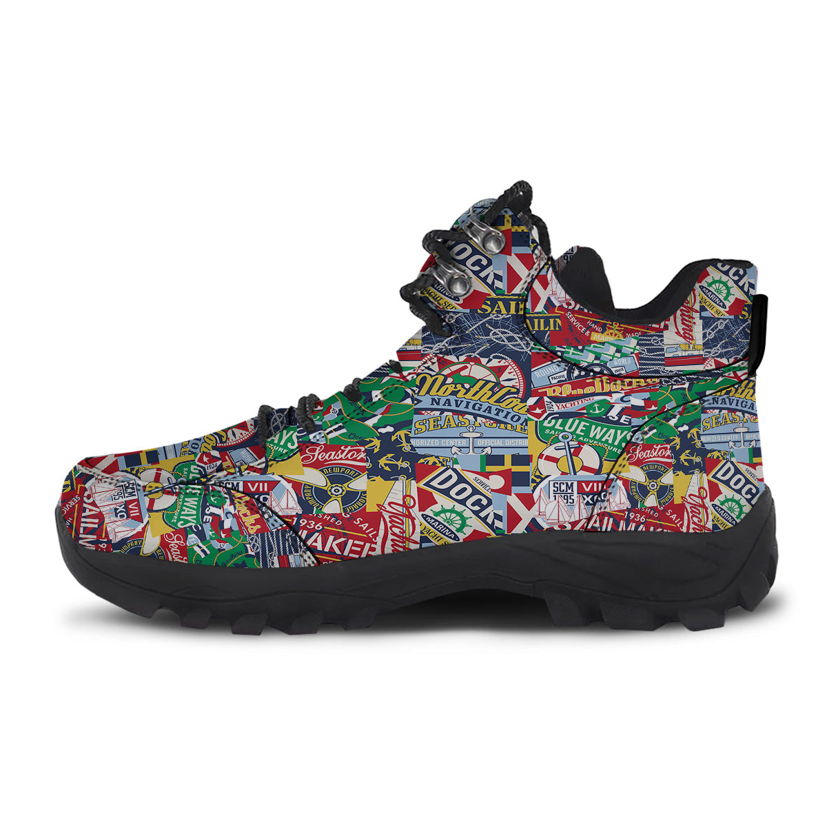 Patchwork Vintage Nautical Print Pattern Hiking Shoes-grizzshop