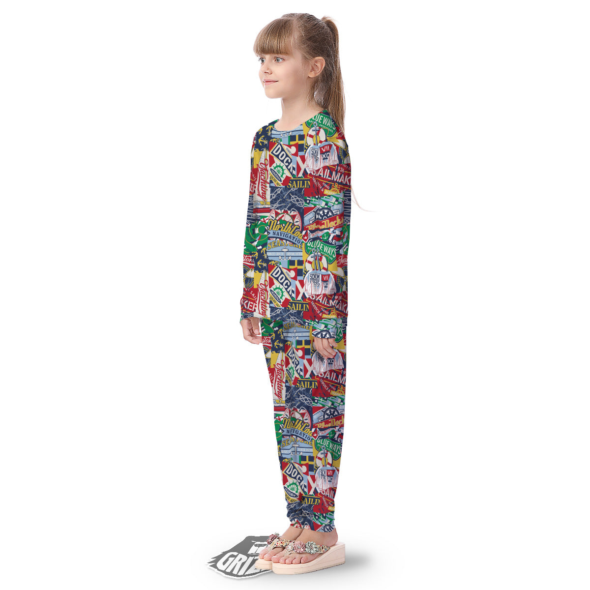 Patchwork Vintage Nautical Print Pattern Kid's Pajamas-grizzshop