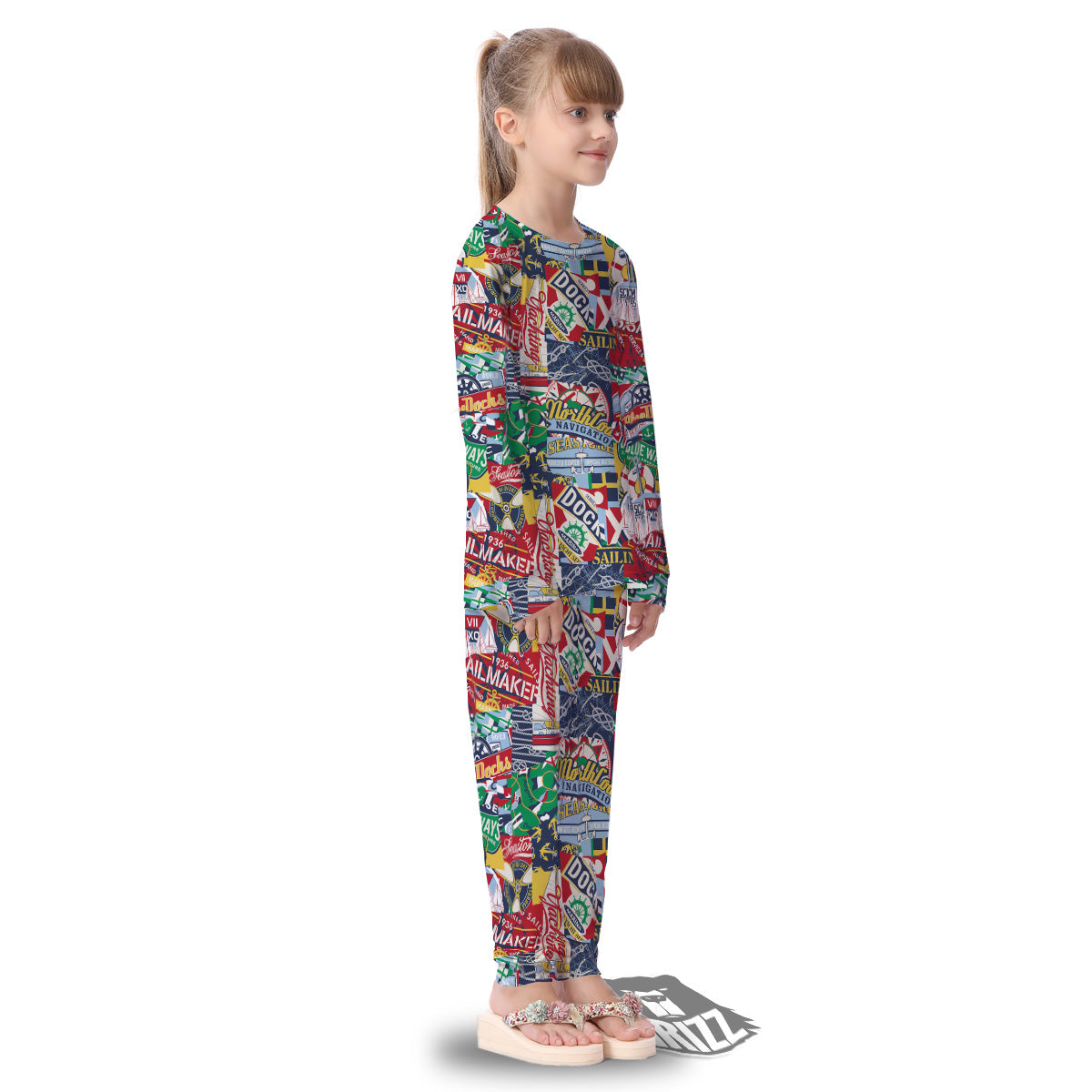 Patchwork Vintage Nautical Print Pattern Kid's Pajamas-grizzshop