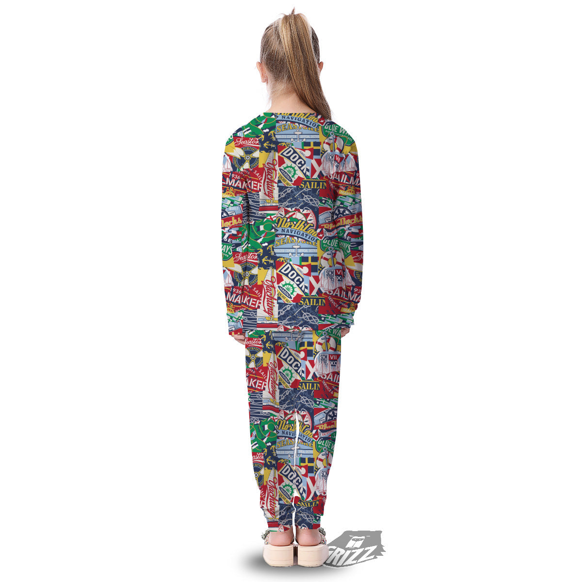 Patchwork Vintage Nautical Print Pattern Kid's Pajamas-grizzshop
