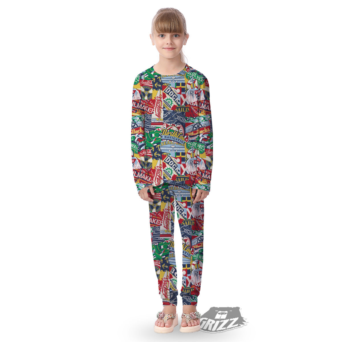Patchwork Vintage Nautical Print Pattern Kid's Pajamas-grizzshop