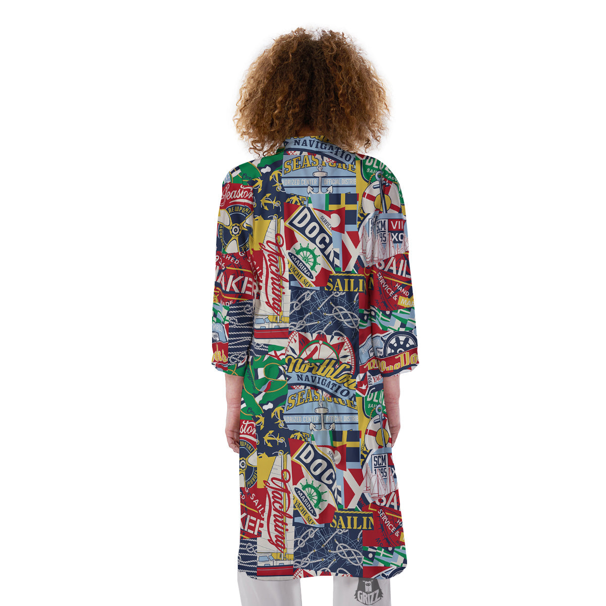 Patchwork Vintage Nautical Print Pattern Kimono-grizzshop