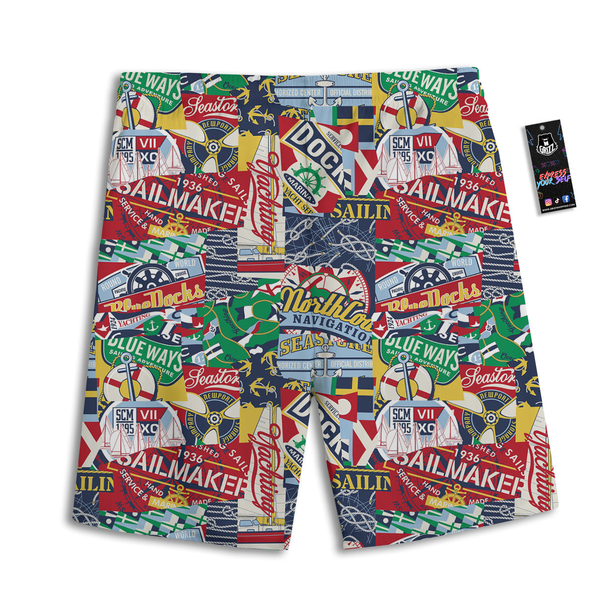Patchwork Vintage Nautical Print Pattern Men's Athletic Shorts
