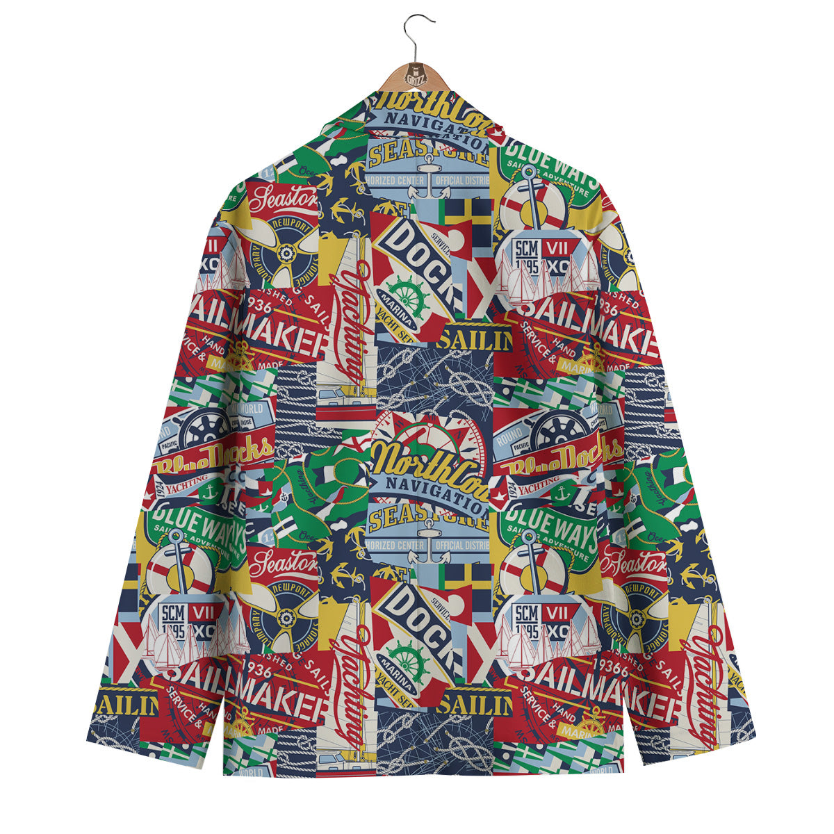 Patchwork Vintage Nautical Print Pattern Men's Blazer-grizzshop
