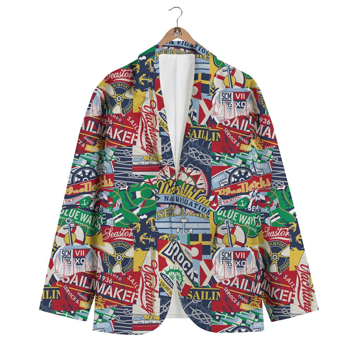 Patchwork Vintage Nautical Print Pattern Men's Blazer-grizzshop