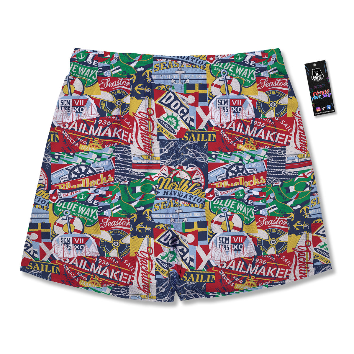 Patchwork Vintage Nautical Print Pattern Men's Running Shorts-grizzshop