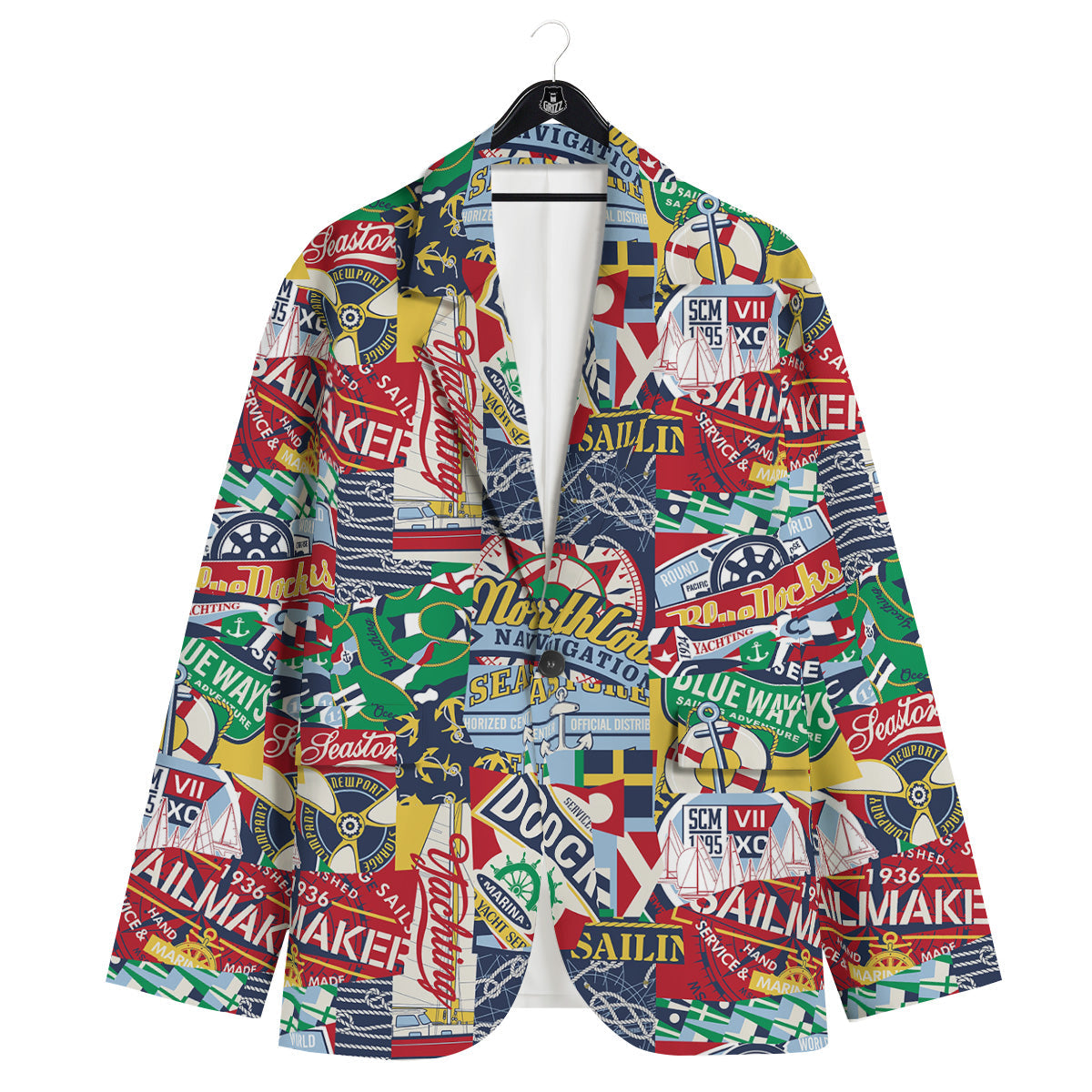 Patchwork Vintage Nautical Print Pattern Men's Sport Coat-grizzshop