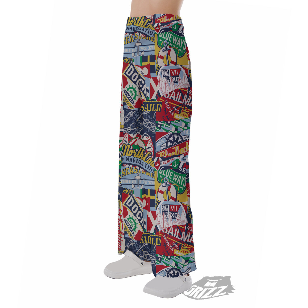 Patchwork Vintage Nautical Print Pattern Pajama Pants-grizzshop