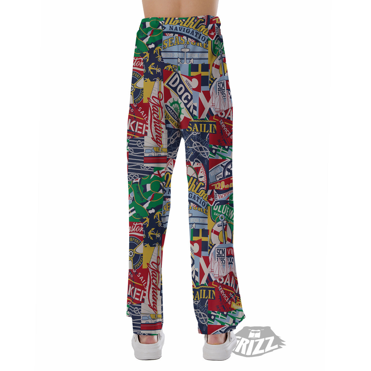 Patchwork Vintage Nautical Print Pattern Pajama Pants-grizzshop