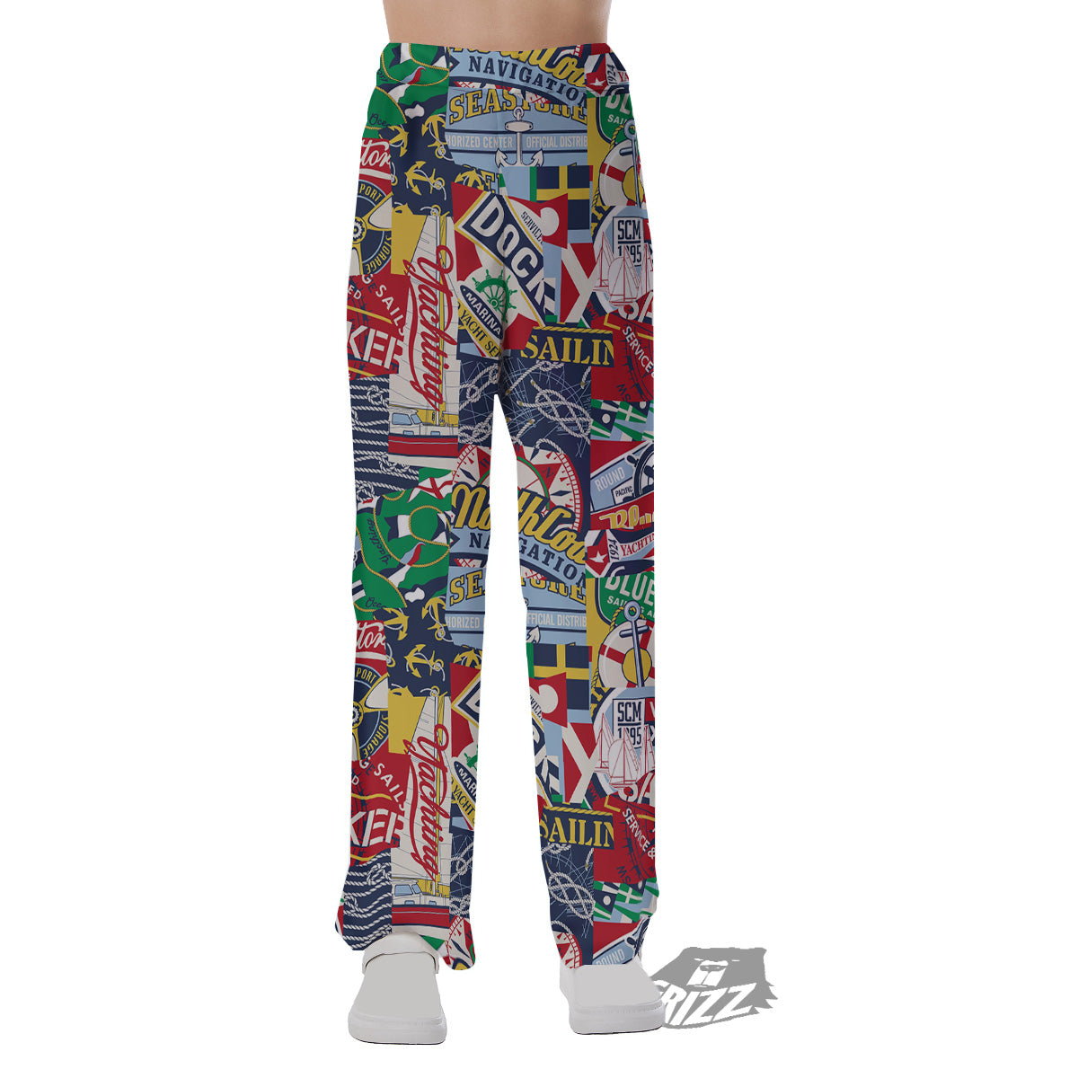 Patchwork Vintage Nautical Print Pattern Pajama Pants-grizzshop