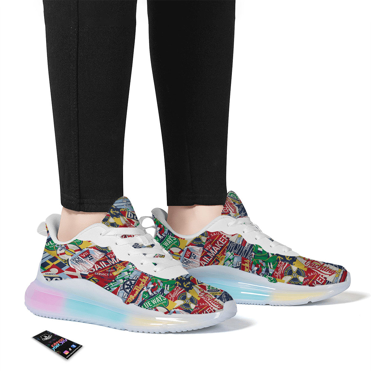 Patchwork Vintage Nautical Print Pattern Running Sneakers-grizzshop