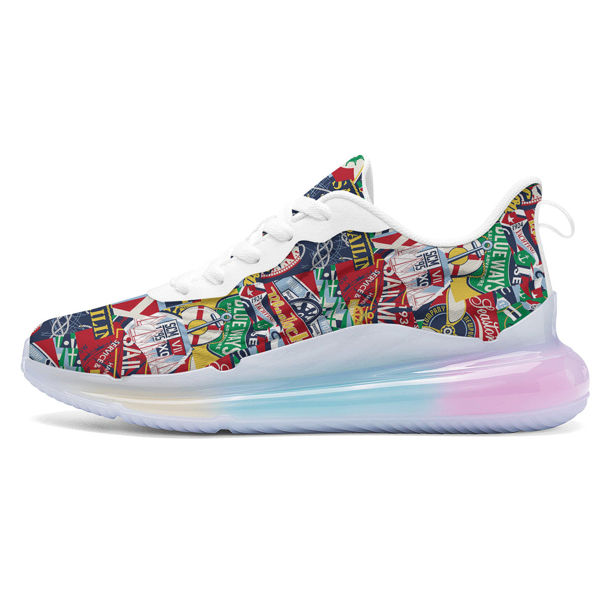 Patchwork Vintage Nautical Print Pattern Running Sneakers-grizzshop
