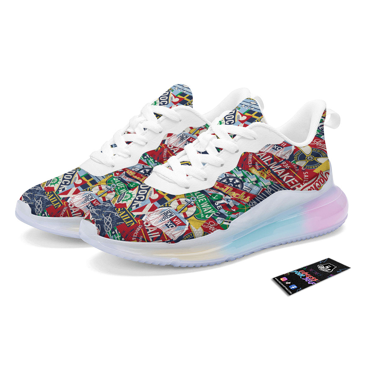 Patchwork Vintage Nautical Print Pattern Running Sneakers-grizzshop