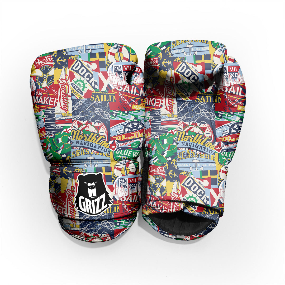Patchwork Vintage Nautical Print Pattern Pro Boxing Glove
