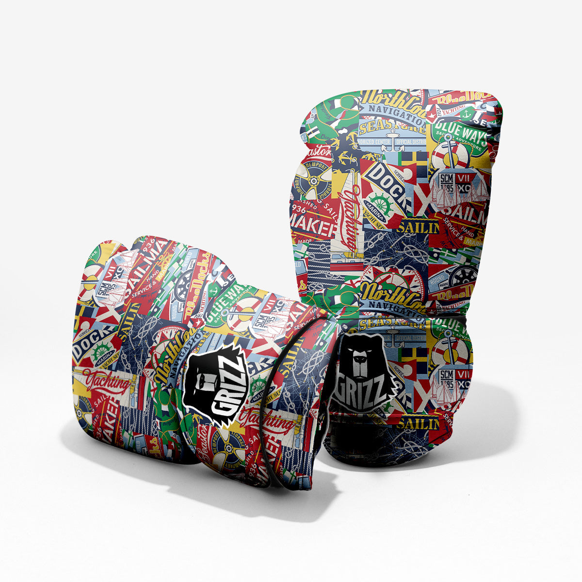 Patchwork Vintage Nautical Print Pattern Pro Boxing Glove