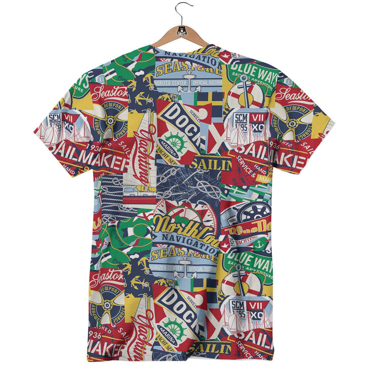 Patchwork Vintage Nautical Print Pattern T-Shirt-grizzshop