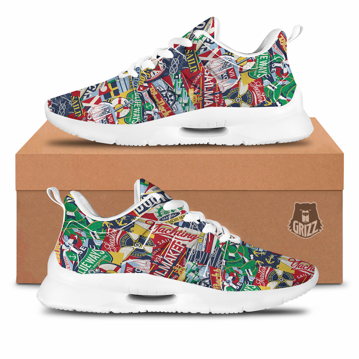 Patchwork Vintage Nautical Print Pattern Tennis Shoes-grizzshop