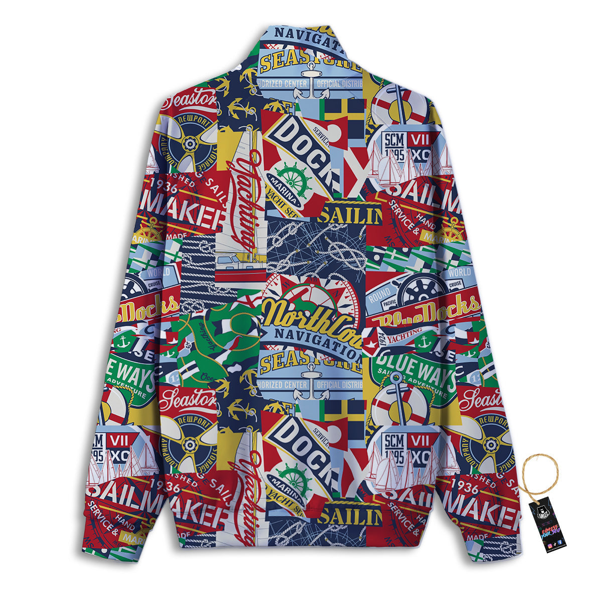 Patchwork Vintage Nautical Print Pattern Track Jacket-grizzshop