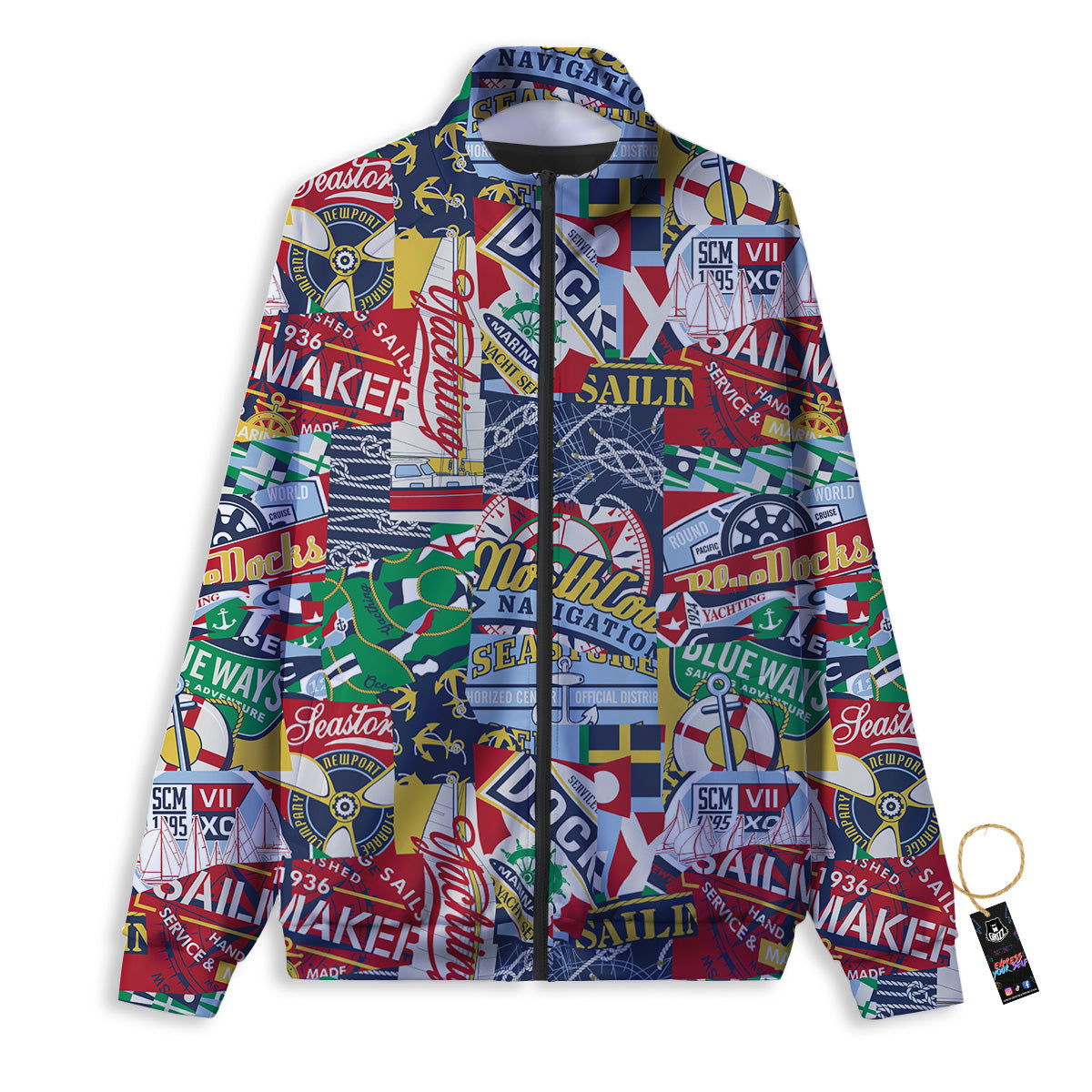 Patchwork Vintage Nautical Print Pattern Track Jacket-grizzshop