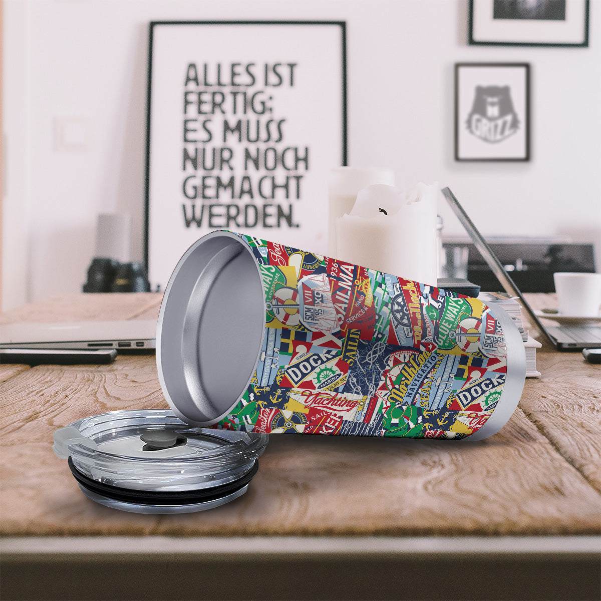 Patchwork Vintage Nautical Print Pattern Tumbler-grizzshop