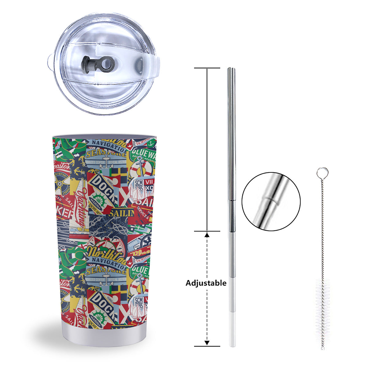 Patchwork Vintage Nautical Print Pattern Tumbler-grizzshop