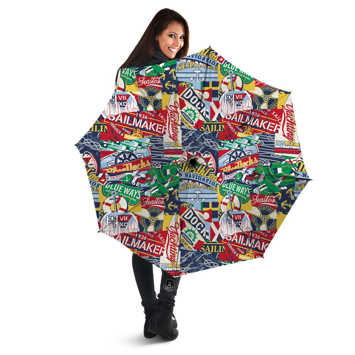 Patchwork Vintage Nautical Print Pattern Umbrella-grizzshop
