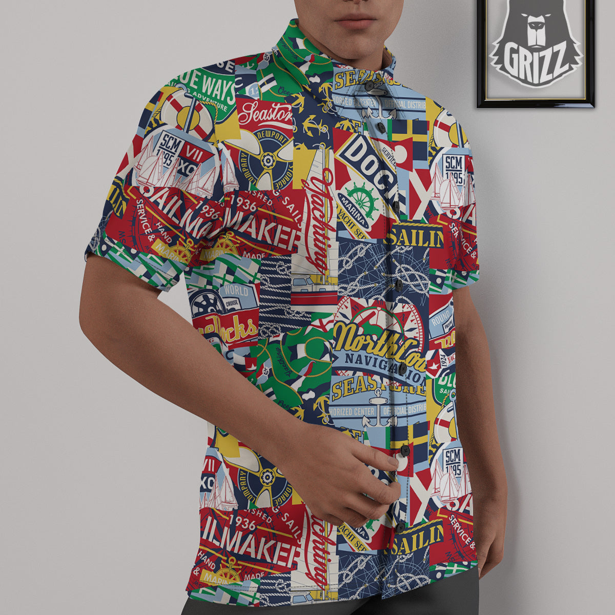 Patchwork Vintage Nautical Print Pattern Untucked Shirts-grizzshop