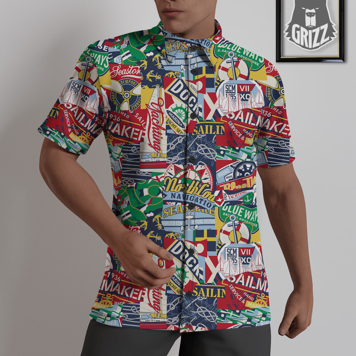Patchwork Vintage Nautical Print Pattern Untucked Shirts-grizzshop