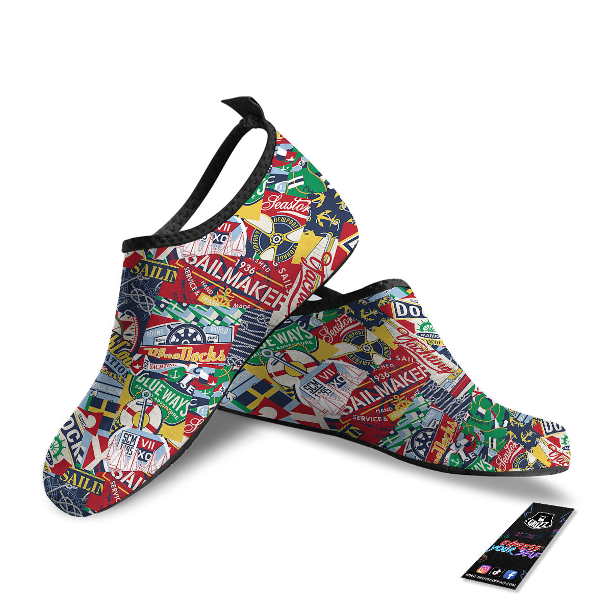 Patchwork Vintage Nautical Print Pattern Water Shoes-grizzshop