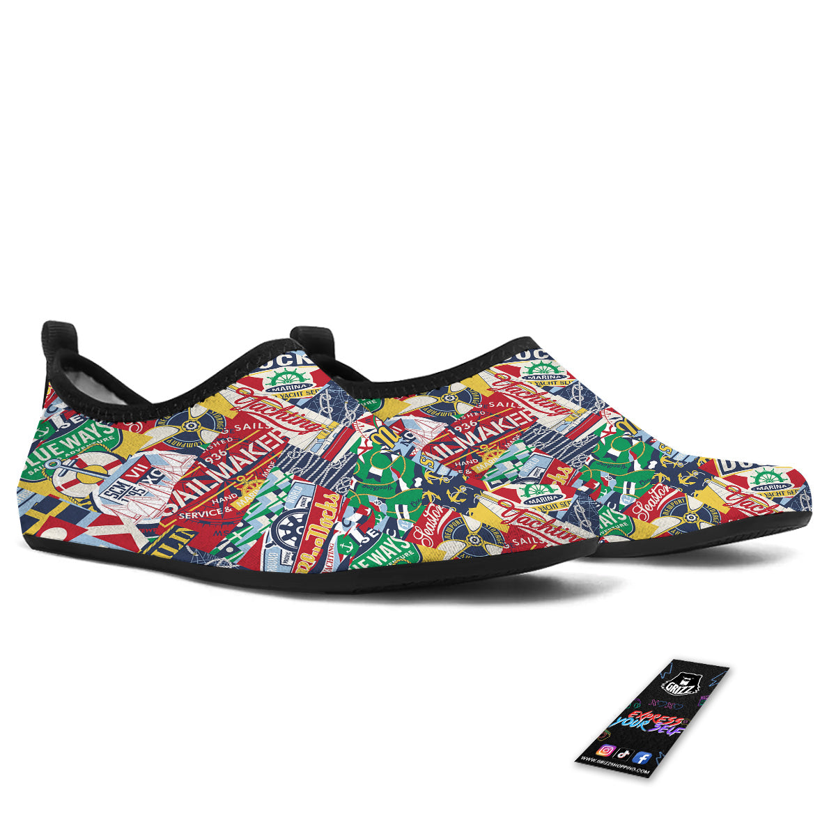 Patchwork Vintage Nautical Print Pattern Water Shoes-grizzshop