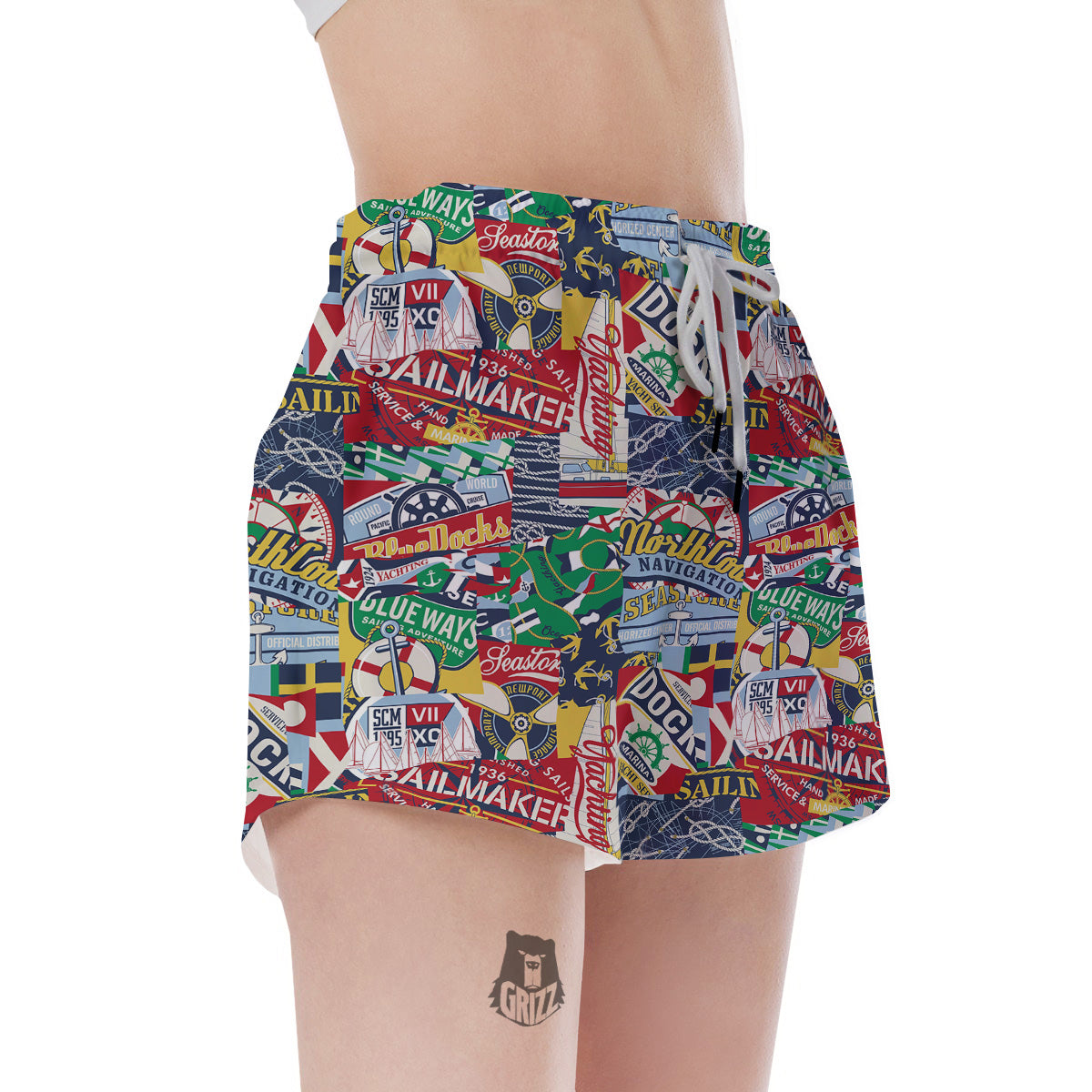 Patchwork Vintage Nautical Print Pattern Women's Shorts-grizzshop