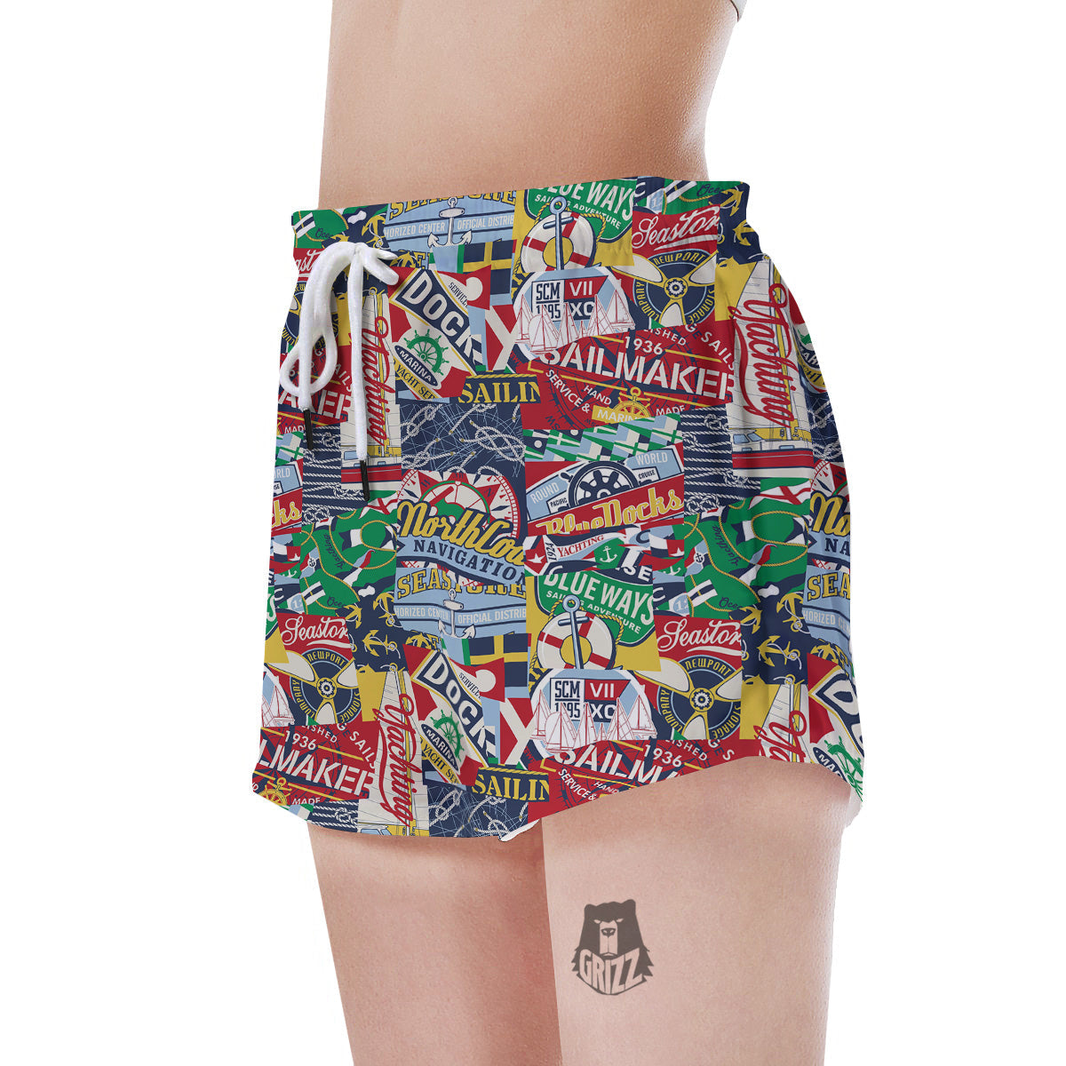 Patchwork Vintage Nautical Print Pattern Women's Shorts-grizzshop