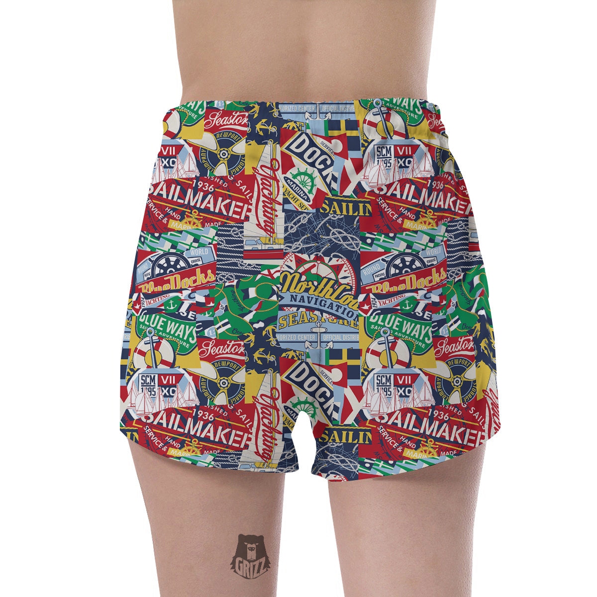 Patchwork Vintage Nautical Print Pattern Women's Shorts-grizzshop