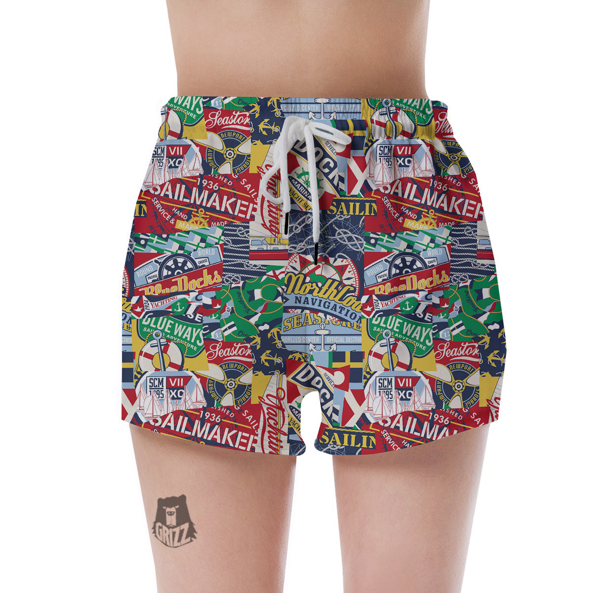 Patchwork Vintage Nautical Print Pattern Women's Shorts-grizzshop