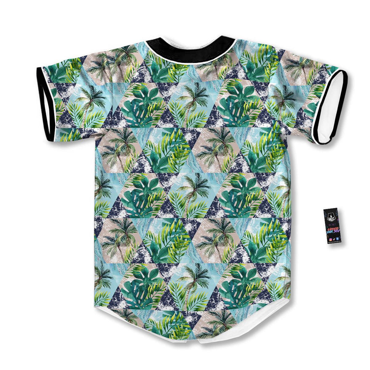Patchwork Watercolor Tropical Leaves Print Pattern Baseball Jersey-grizzshop
