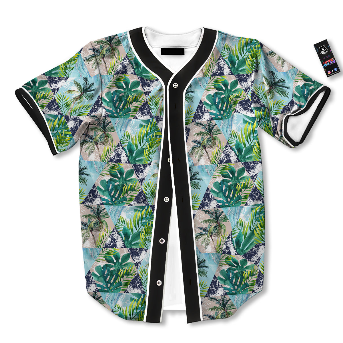 Patchwork Watercolor Tropical Leaves Print Pattern Baseball Jersey-grizzshop